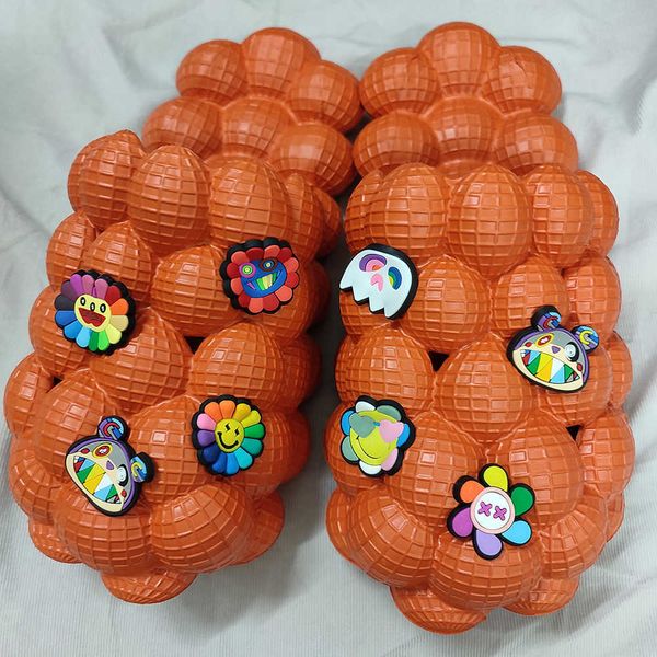 Slippers Bubble Slides With Charms For Women Fashion Cartoon Sandals 2022 Summer House Platform Massage Shoes Y2302