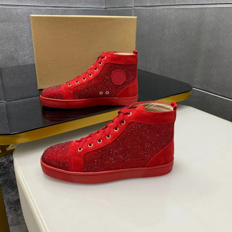 New Fashion Boots Designer Top Grade Riveted Shoes Lace up Gaobang Couple Shoes Imported Cowhide Rubber Flat Bottom Letter Candy Color Outdoor Anti