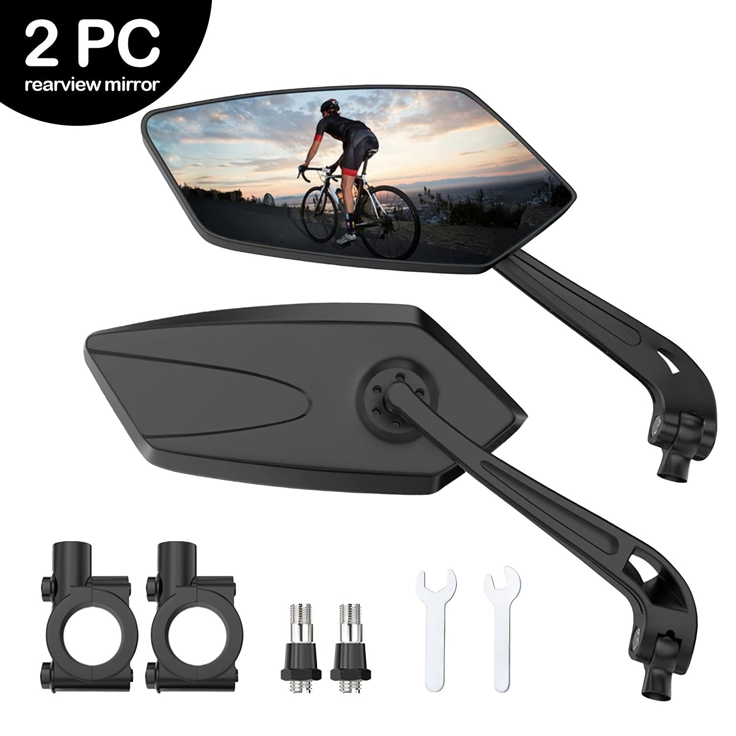 TEMU 2pcs Bicycle Rearview ° Adjustable For Handlebars, High-definition Shockproof Side Mirror Universal Design For Electric And Scooter Use