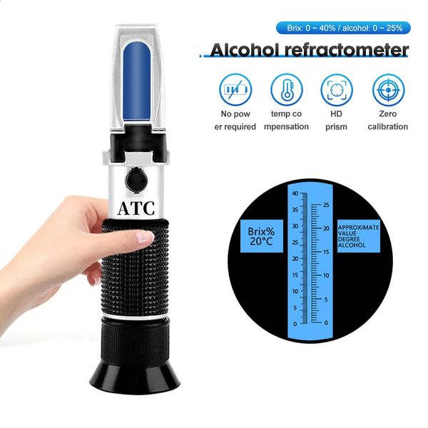 Handheld Alcohol Sugar Refractometer Tester Wine Concentration Meter Densitometer 0-25% Alcohol Beer 0-40% Brix Grapes 240723