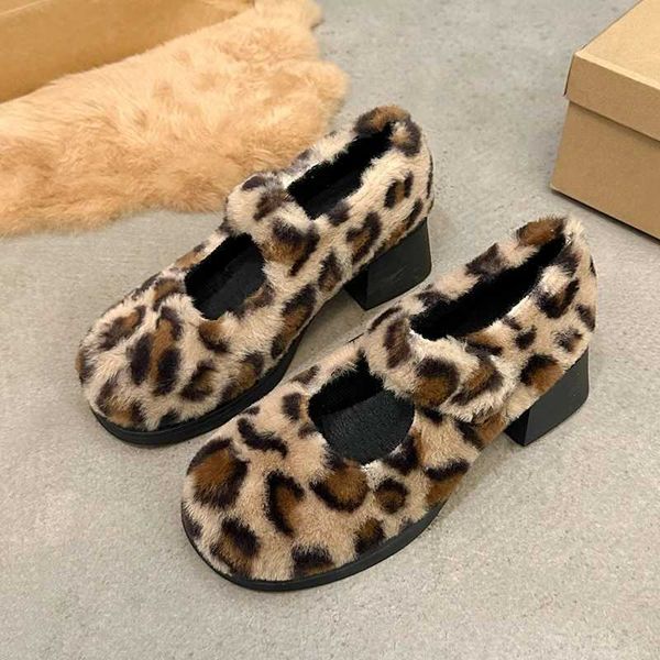 Wen leopard pur marie janes high s sapatos de inverno pluxheat shoes 2025 tendência bomba de caminhada zapatos muji y241214