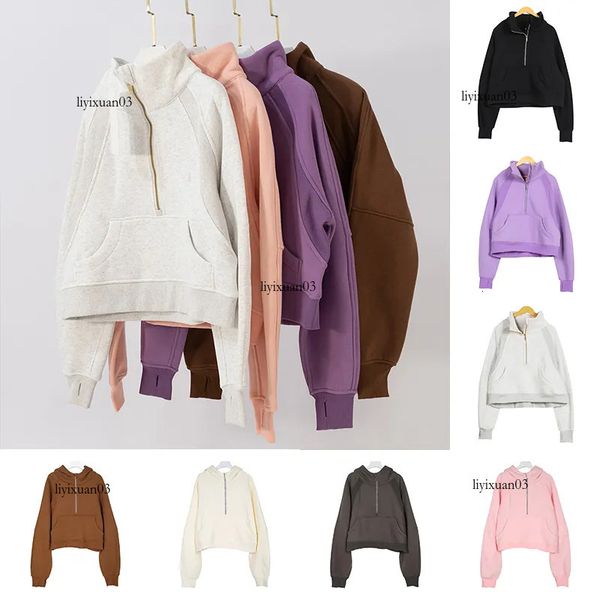 Kid Lululmon Winter Yoga Scuba Hoodie Womens Plus Velvet Thickening Jackets Hoodys Sports Half Zipper Terry Designers Sweater Chothing Loose
