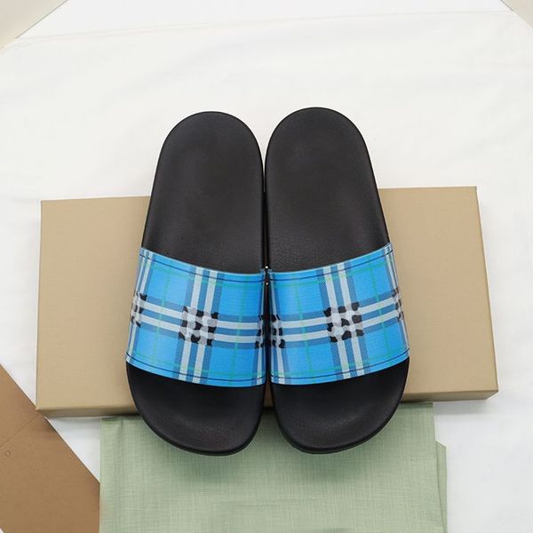 Blueberry Designer Sandals Summer Shoes Womens Burberrey Sandali Classic Fashion Plaid Slippers Ladies Mule Room Flat Bottom Anti Slip Beach