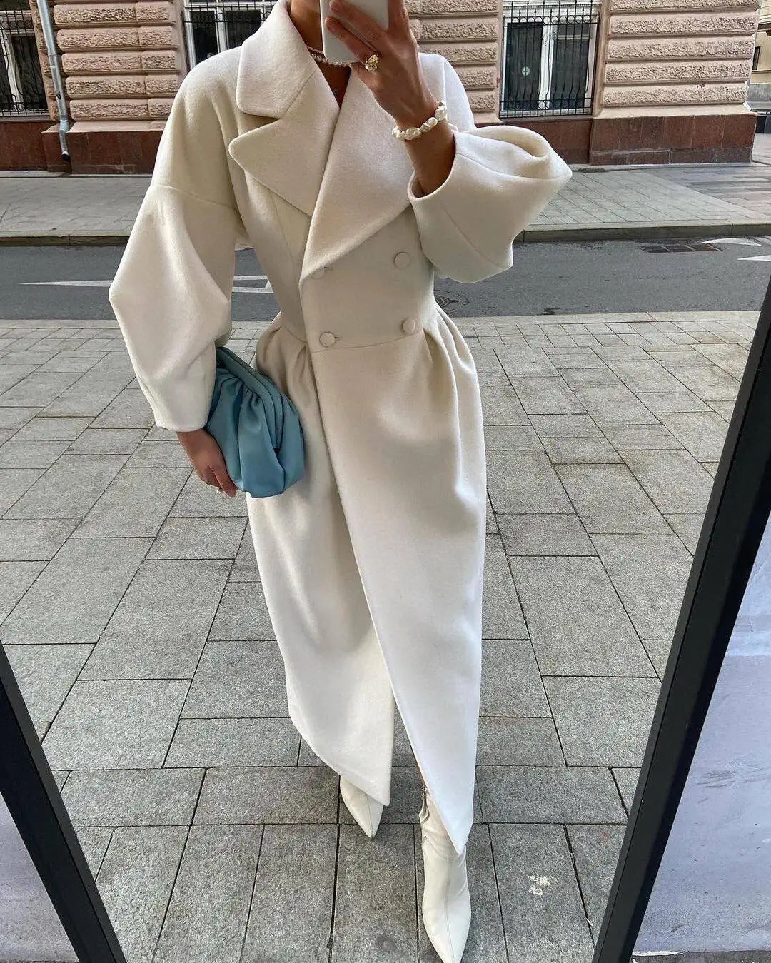 Fashion Solid Puff Sleeve Coat For Women Elegant Female Turn Down Collar Long Coats Chic Ladies Pockets Jackets 50% SALE 240826