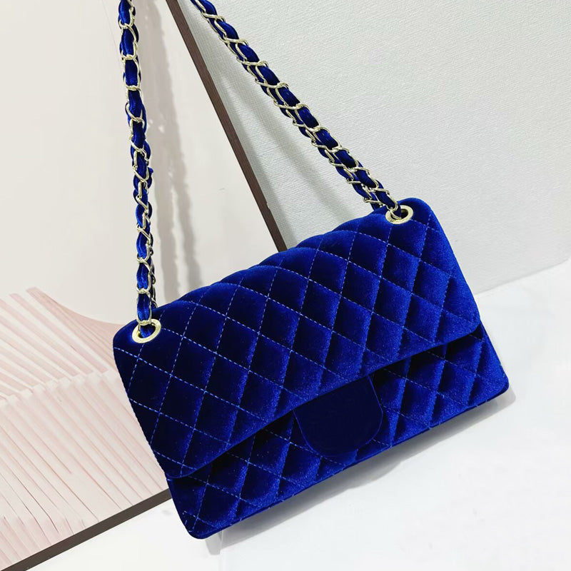 Women Designer Velvet bags Fashion women Chain Bag plaid flap caviar shouder handbag gold chain solid color buckle square stripe lady messenger purs