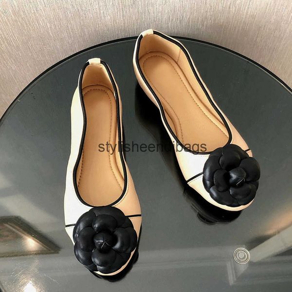 Casual Shoes Luxury Ballet Flats Women Genuine Leather Soft Foldable Sweet Camellia Elegant Office Lady Work Slip-On H241126