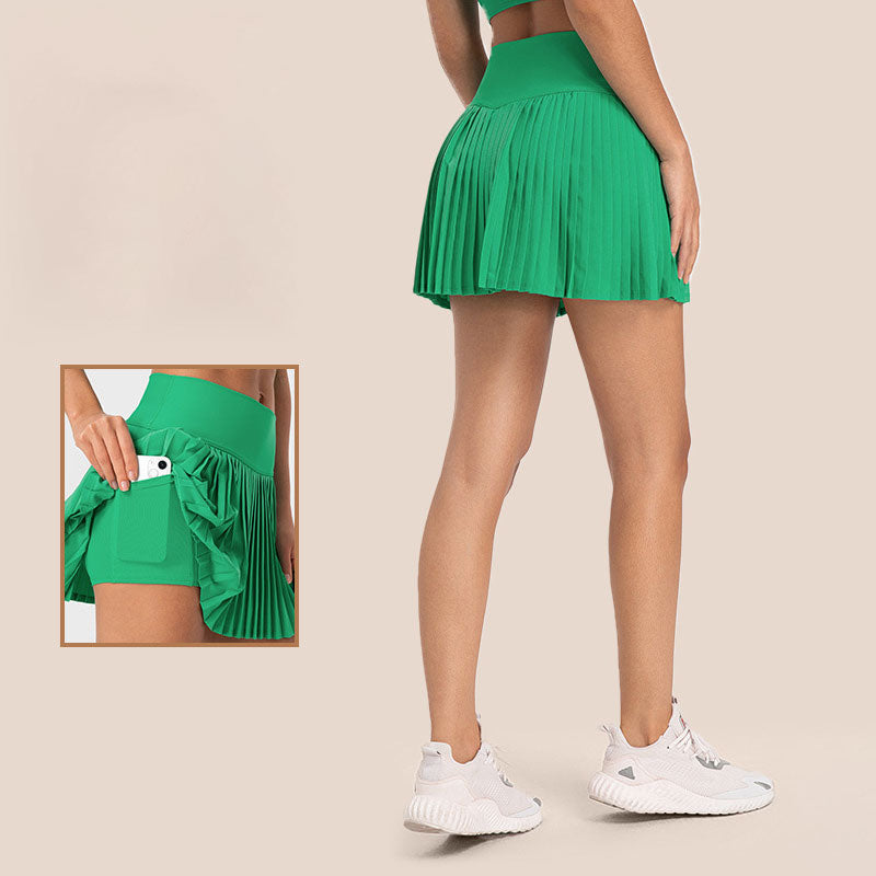 383_Water-Cooled Lined Skirts Side Pocket Cotton Blend Pleated Skirts Sports Short Skirt