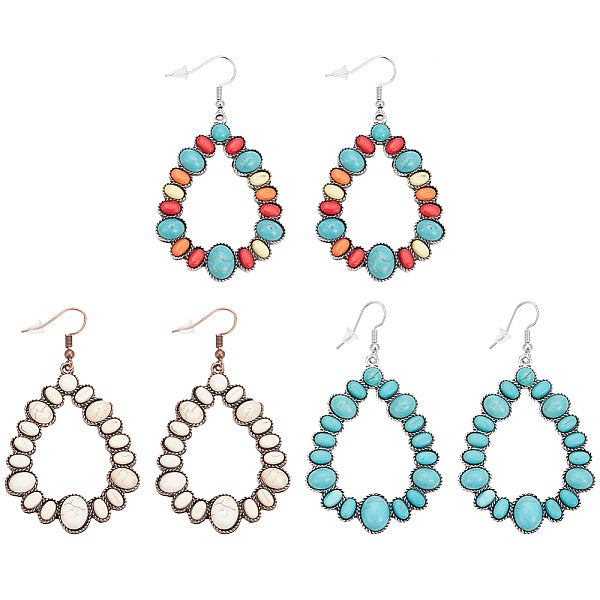 3 paire de boucles d'oreilles pendantes en forme de larme avec perles turquoise synthétiques bicolores