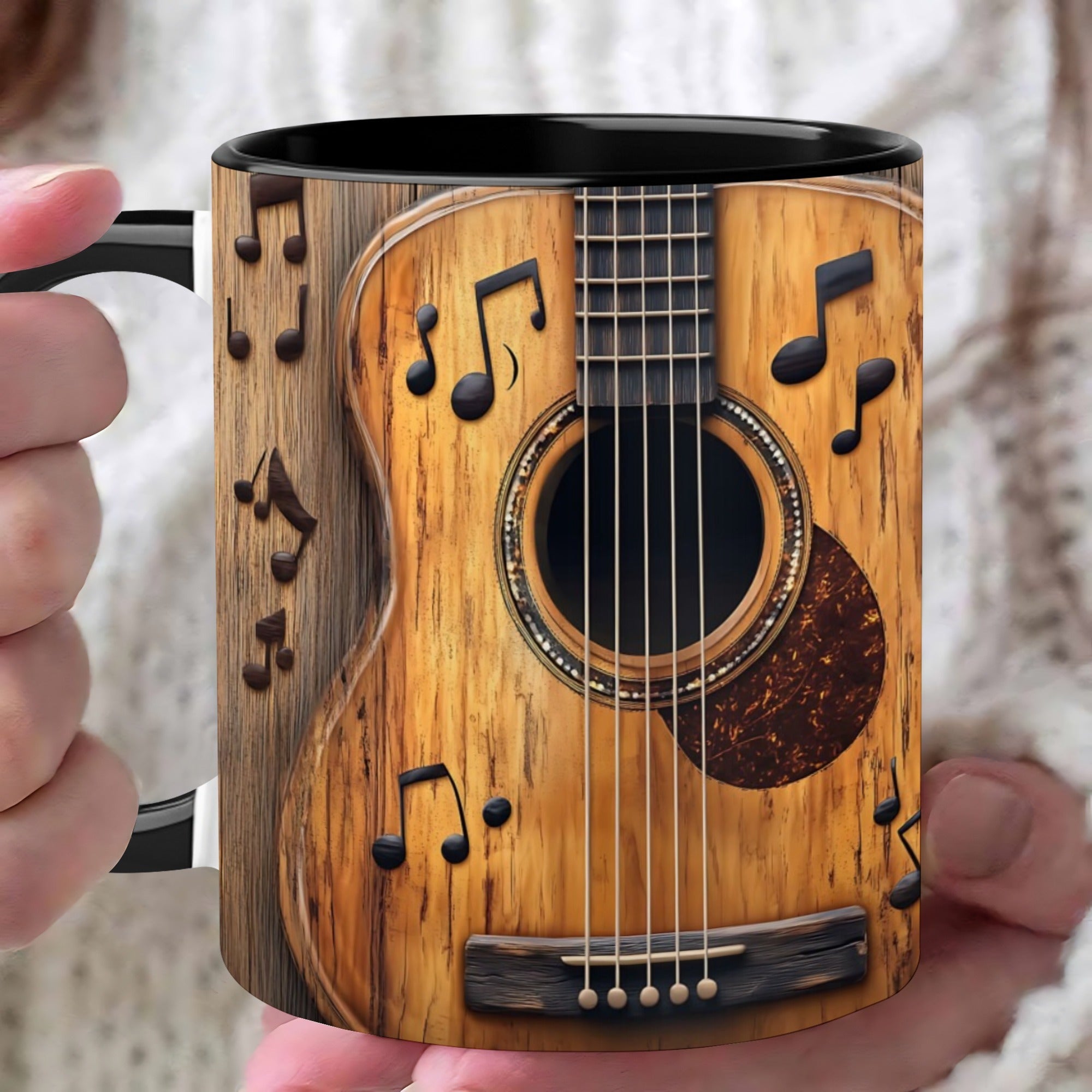 TEMU 1pc Guitar-inspired 11oz Ceramic Coffee Mug With Black Handle - Microwave Safe, Friendly - Ideal For Beverages - Unique Gift For Music
