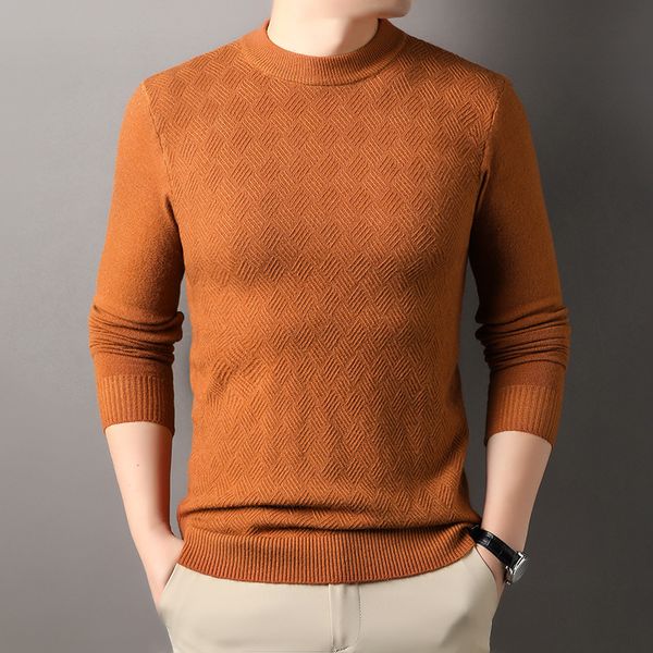 Men&#039;s Sweaters Autumn And Winter Sweater Heavy Jacquard Checkerboard Head Collar Casual Base Long-sleeved kntweat Asian size M-4XL