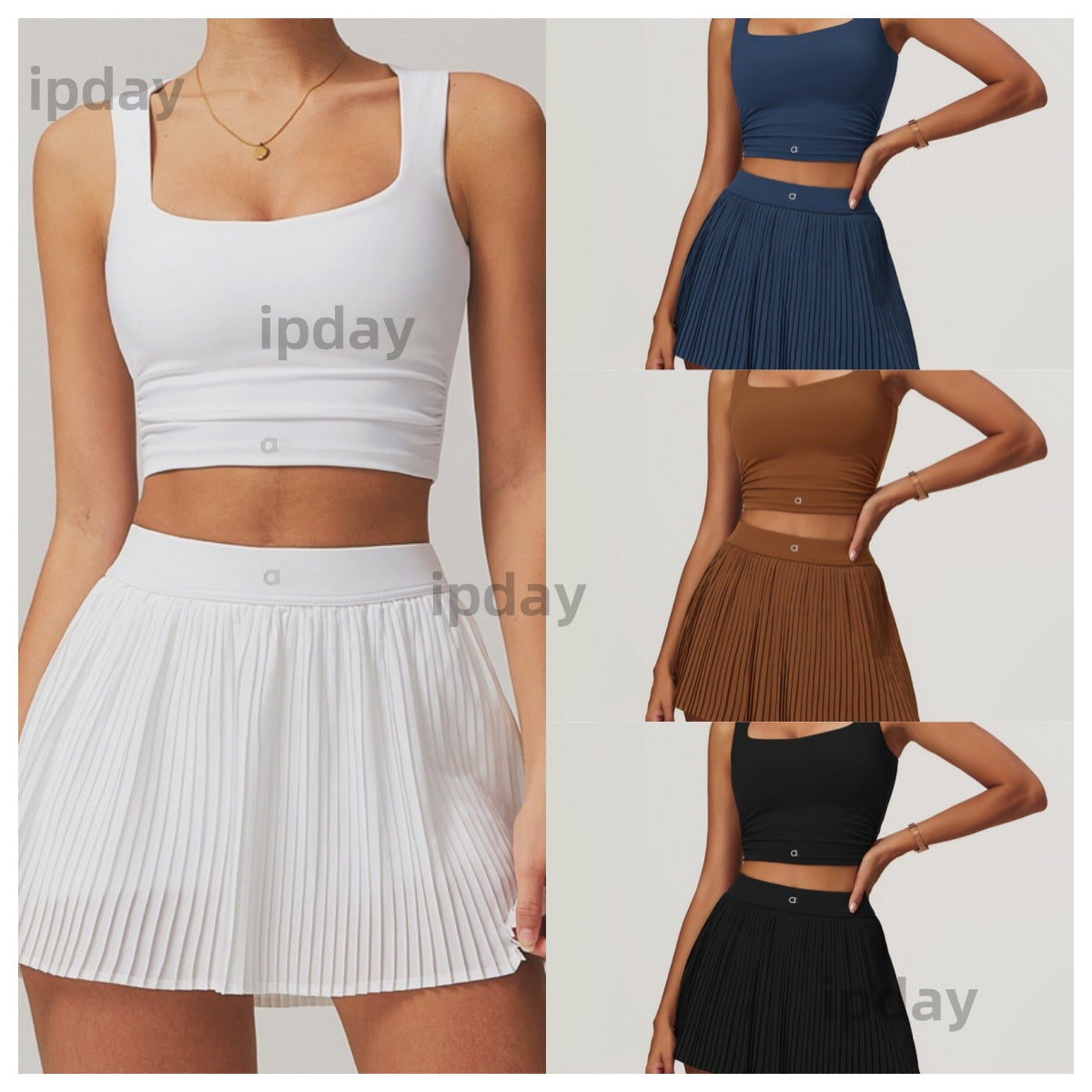 Women&#039;s high waist workout dress set with built-in shorts cover butt sports outfit activewear ensemble coverage sports outfit