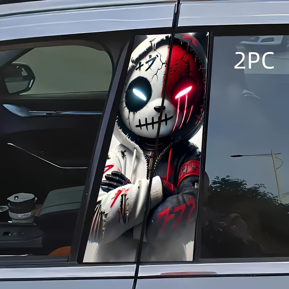 TEMU 2pcs Teddy Bear Anime Vinyl Stickers - Edgy With B-pillar Protection, Waterproof Scratch-resistant Self-adhesive Decals For Car Motorcycle