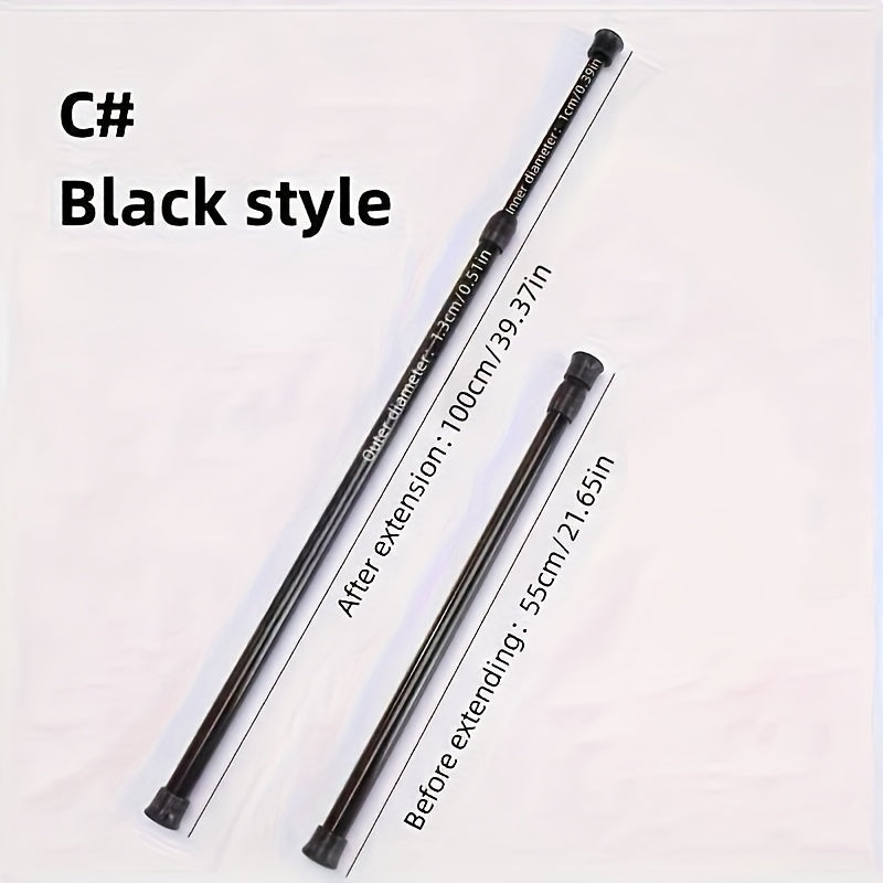 TEMU 1pc No-drill Telescopic Rod With Built-, Wall-mounted Metal Hanging Rod For Curtains, Towels, And Closets - Black & White Options, Capacity, For