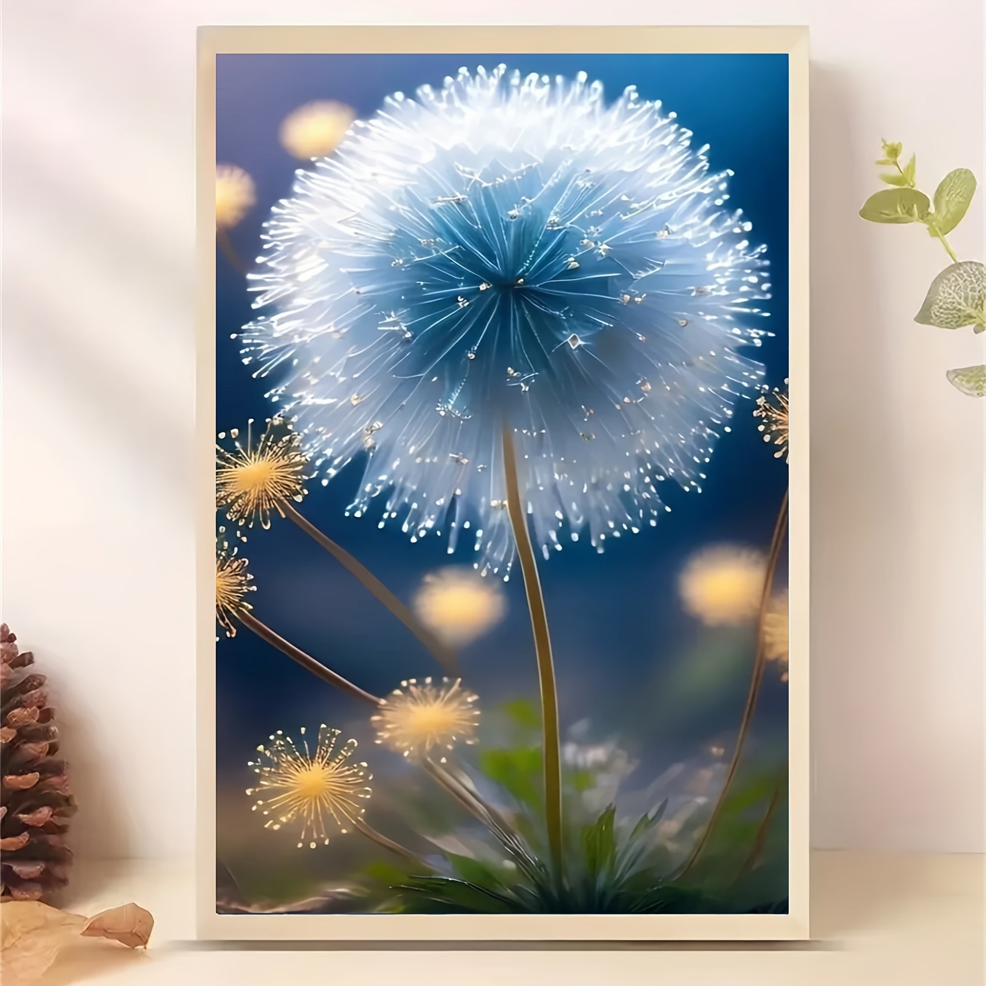 TEMU Dandelion 5d Diamond Painting Kit For Adults - Diy Drill Canvas Art Set With Tools, Frameless Home Wall Decor Craft (7.8x11.81 Inches)