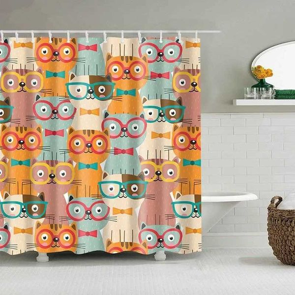Cartoon animal bathroom curtains bathroom cover shower with hooks W240808