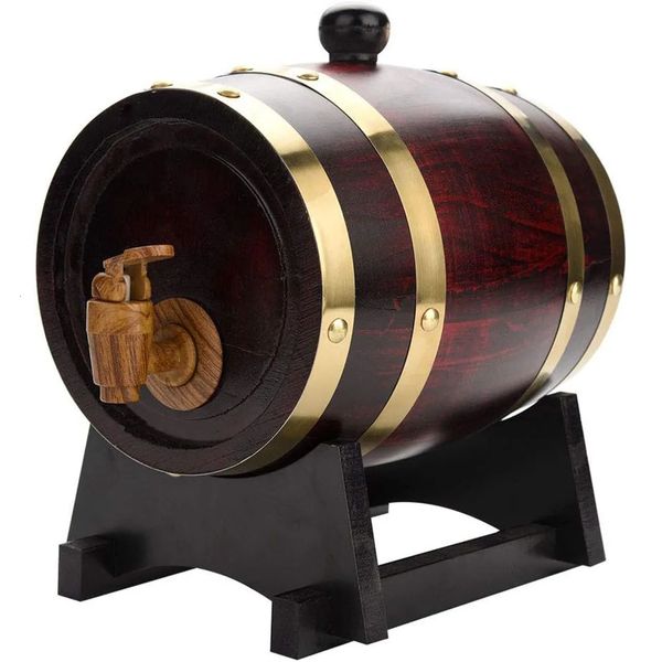 Bar BF Tools 3L Wood Barrel Vintage Oak Beer Brewing Tap Dispenser for Rum Pot Whisky Wine Home Whiskey Decanter 231207 rel