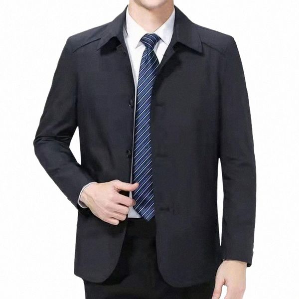 men Busin Jacket Men Jacket Men&#039;s Spring Autumn Busin Suit Casual Coat Lg Sleeve Turn-down Collar Single Breasted Solid 73Qa#