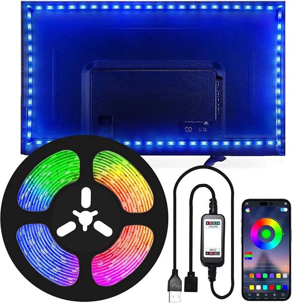 TV Backlight Monitor Display Background Tape Light USB RGB LED Strip Light With Bluetooth APP Sound Countrol 32inch-75inch TV CL240815