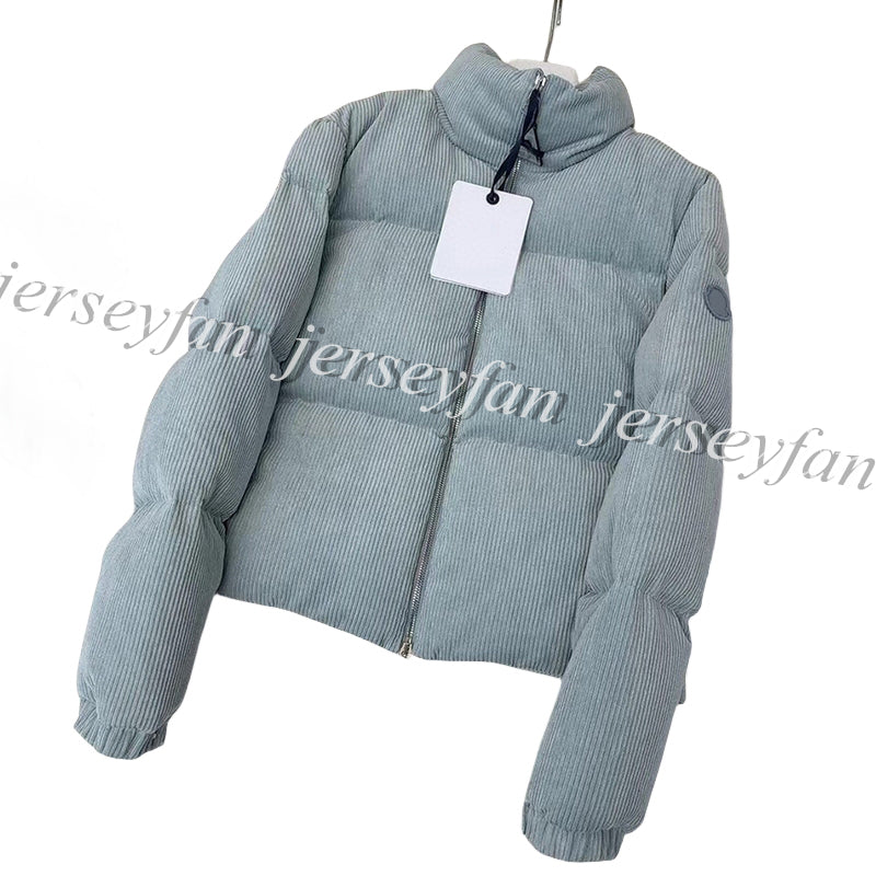 Women Zipper Coats Light Blue Color Corduroy Style Stand Collar Size SML With Dust Bag 21109
