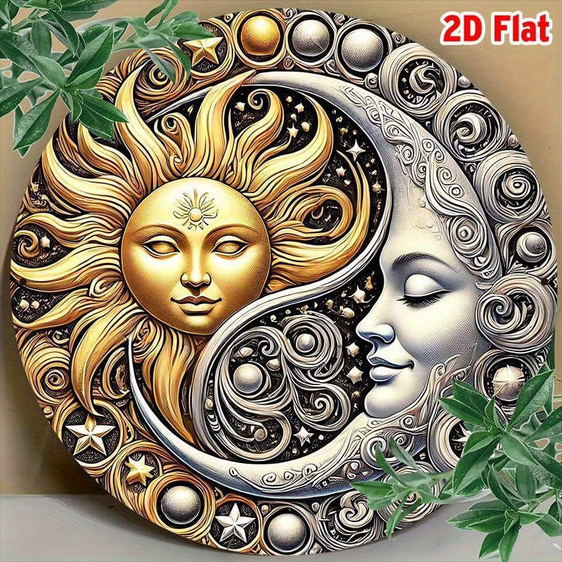 TEMU 2d Flat, 1pc Vintage Sun And Moon Celestial Art Metal Sign - 8x8 Inch Rustproof Wall Decor With Vibrant Design, Home, Bar, Cafe, Garden Gate, Or
