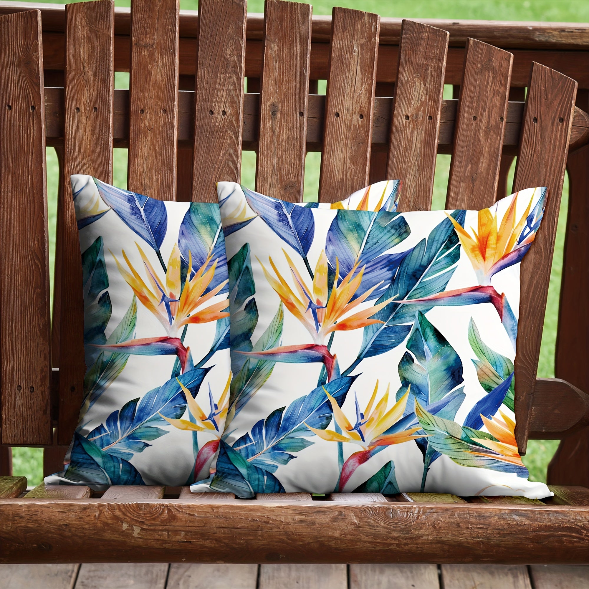 TEMU [] 2pcs, High Quality Twill Outdoor Throw Pillow Covers, Tropical Plants Blue Green Flower Outdoor Throw Pillow Covers 18*18 Inch, Suitable For