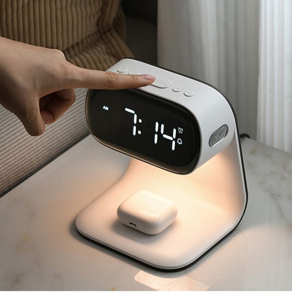 Bedside Electronic Clock with Wireless Charger and Nightlight - Perfect for Students