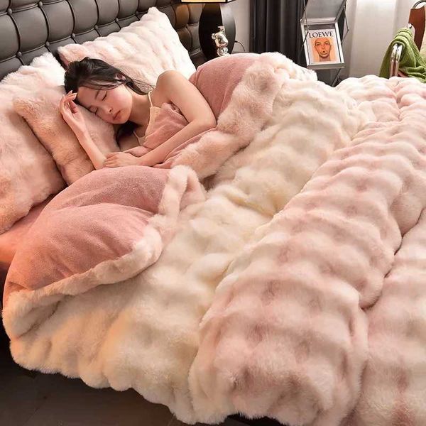 Luxury Coral Velvet 4-piece Bedding Set including Quilt Cover Bed Sheet Cover Winter Warm Down Duvet Cover Large Bedding X241029