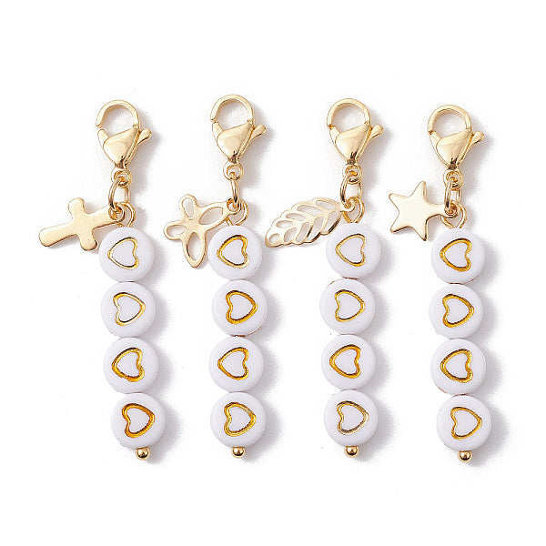 4 pièces 4 styles plat rond avec coeur placage acrylique pendentif décorations