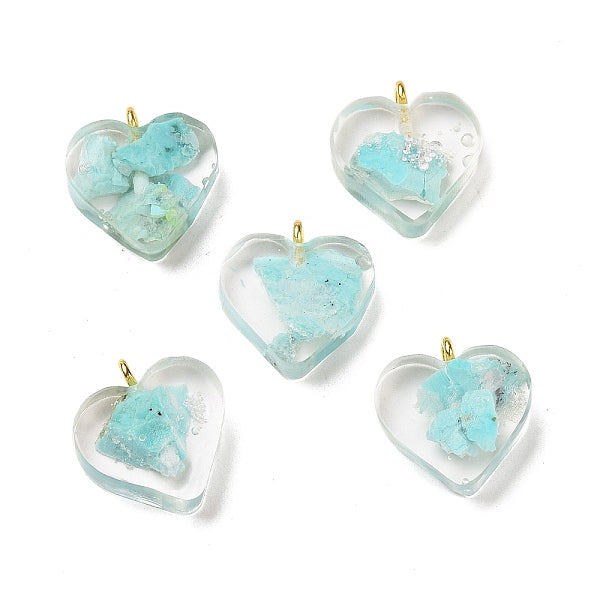 Transparent Resin Natural Chrysocolla Jasper Dyed Chips Pendants