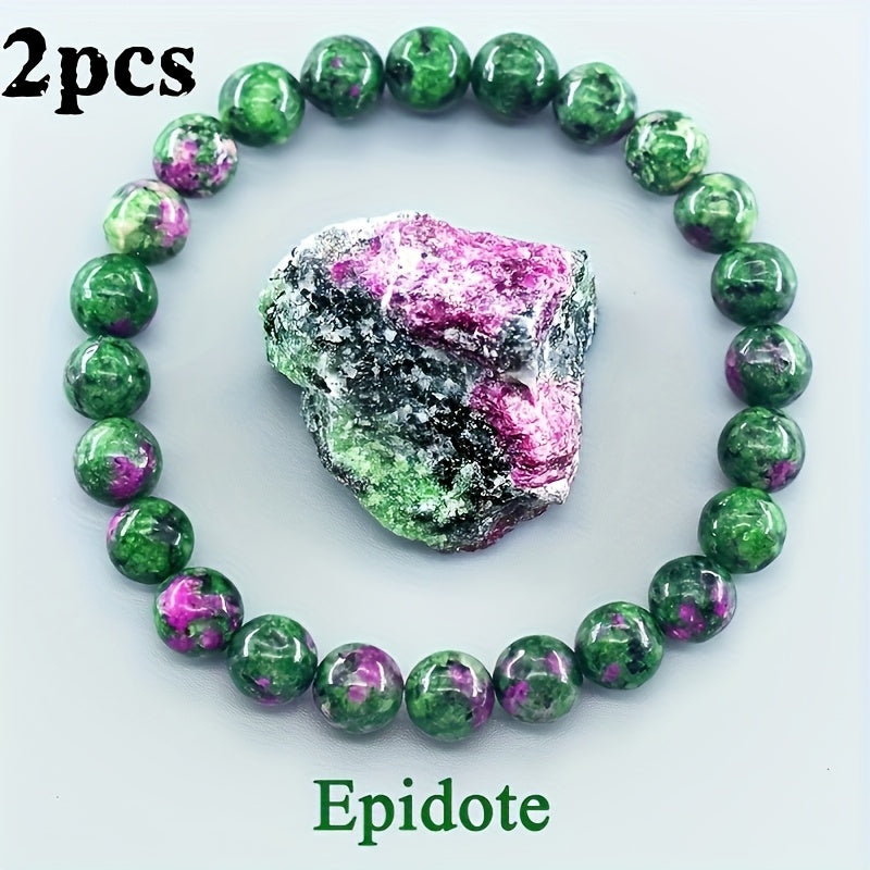 TEMU 2pcs Elegant Natural Stone Bead Bracelets With , Purple & Pink Tones - Polished Smooth Jewelry For Casual Attire, Mother’s Day, Valentine’s Gift