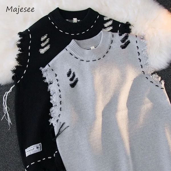 Sweater Vests Men Frayed Raw Edge Comfortable Sleeveless Allmatch Japanese Style Knitting Leisure Daily Chic Aesthetic Classic 250110