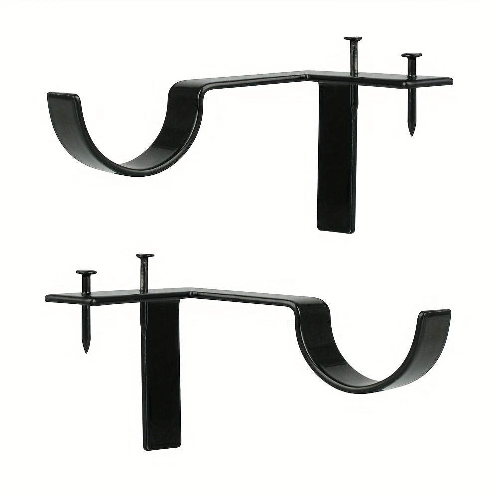 TEMU 2pcs No Drill Curtain Rod Brackets, Adjustable Heavy Duty Metal Screwless Wall Hooks, Contemporary Black Finish For Home Bedroom