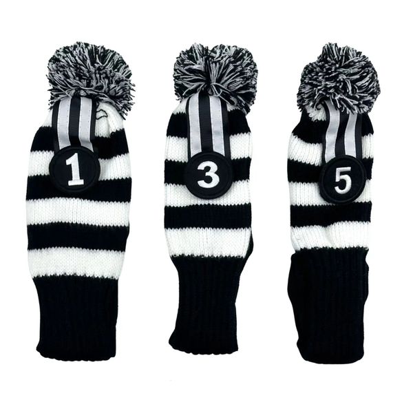 3 Pcs-set Golf Black White Pattern clubs Head cover Knitted Hybrid UT Driver Fairway Wood 1 3 5 Wood Knitting Cover 250107