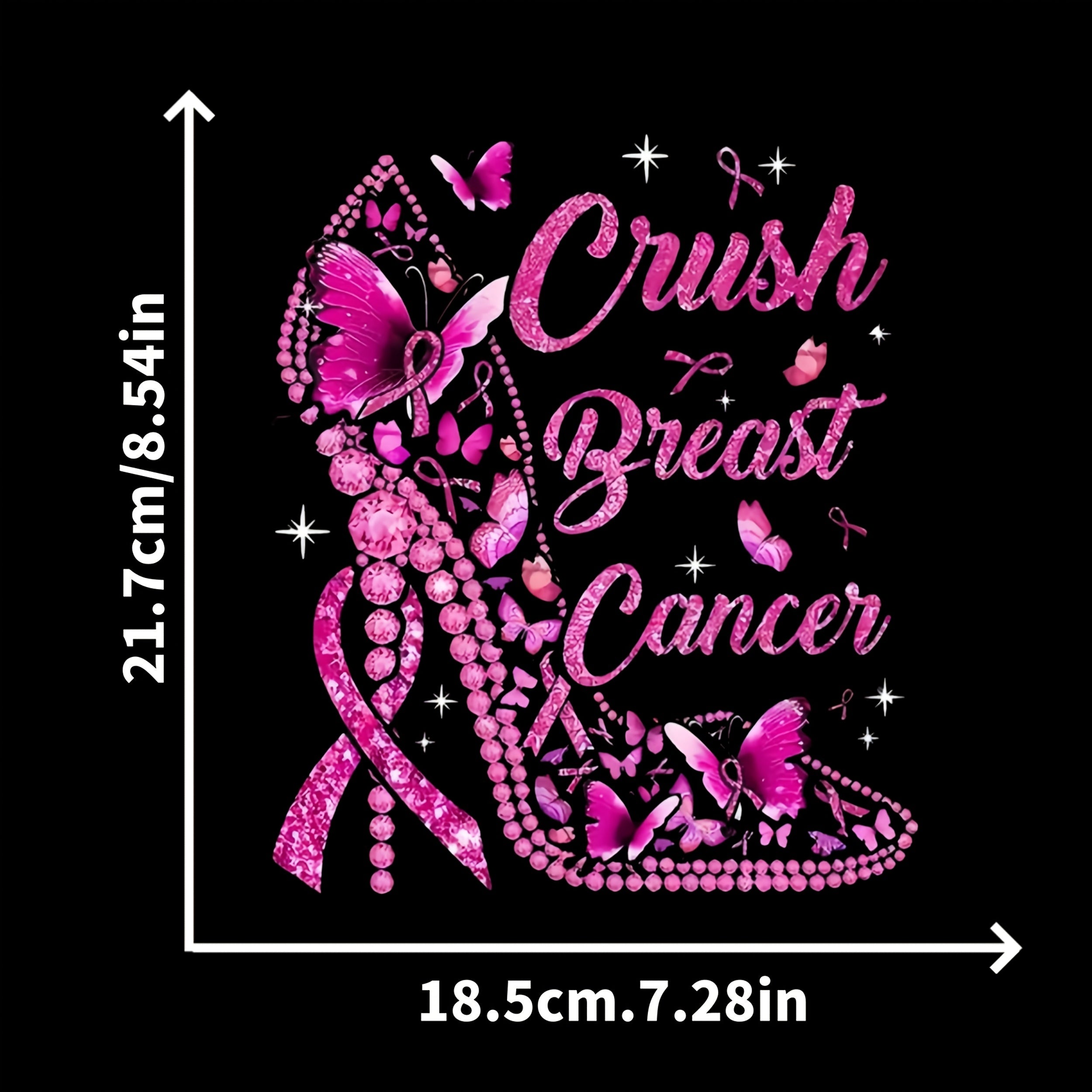 TEMU Breast Awareness & High-heel Shoe Iron-on Transfer Patch - Glittery "crush To Breast " Slogan, Diy T-shirts, Bags, Hats, Dress Decoration -