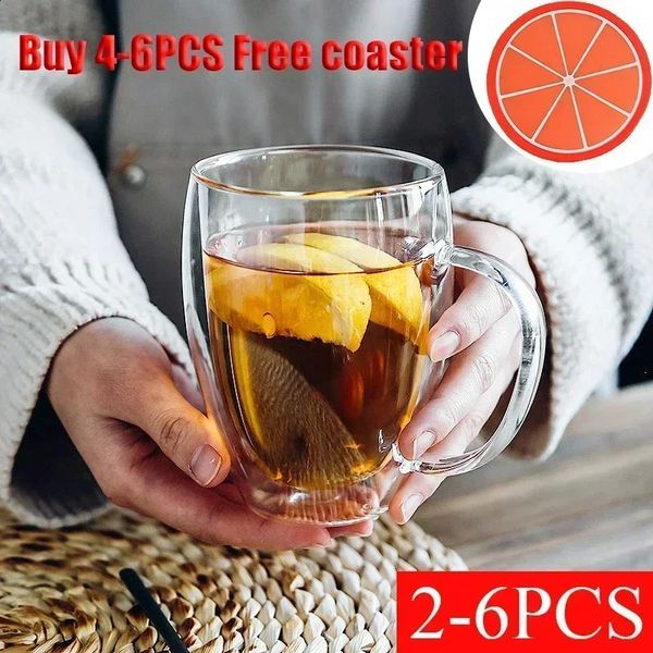 26pcs Doublelayer Wall Transparent Cup Coffee Milk Drink Mug High Borosilicate Glass Drinkware Heat Resistant Household Office 250107