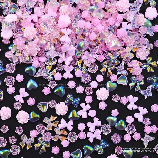 50g 3D Kawaii Pink Nail Art Rhinestone Gemstone Bow Flower Design Handmade Jewelry Mixed Acrylic Nail Art Charm Nail Accessories* W240829