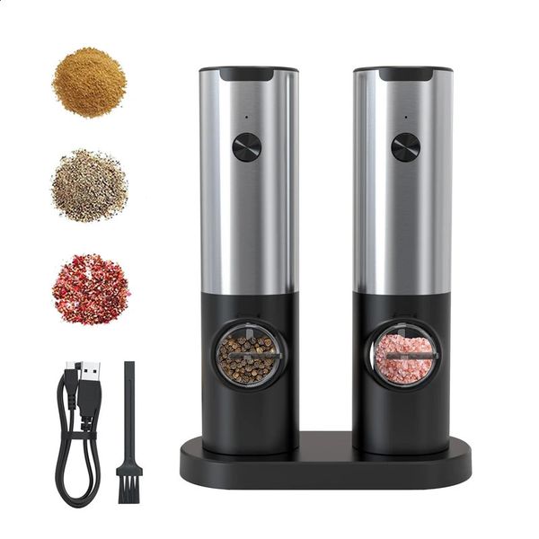 Rechargeable Electric Salt and Pepper Grinder - w USB Type-C Cable Automatic Salt and Pepper Grinder Set Kitchen accessorie 240830