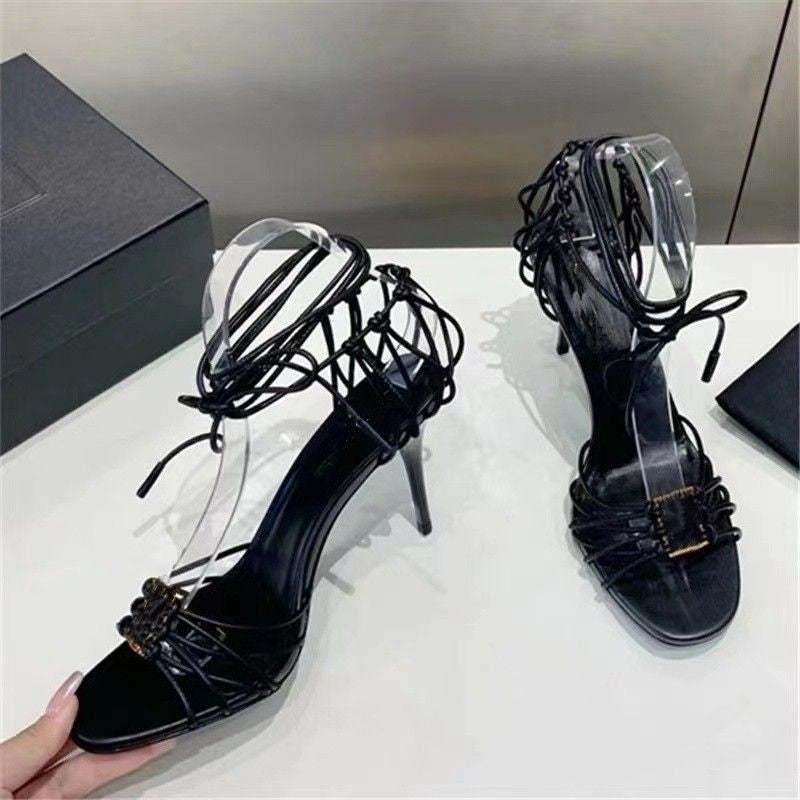 Women Heels Sandals Designer Open Toe Stiletto Heel Classic Metal Letters Sandal Fashion Stylist Shoes Dust Bag