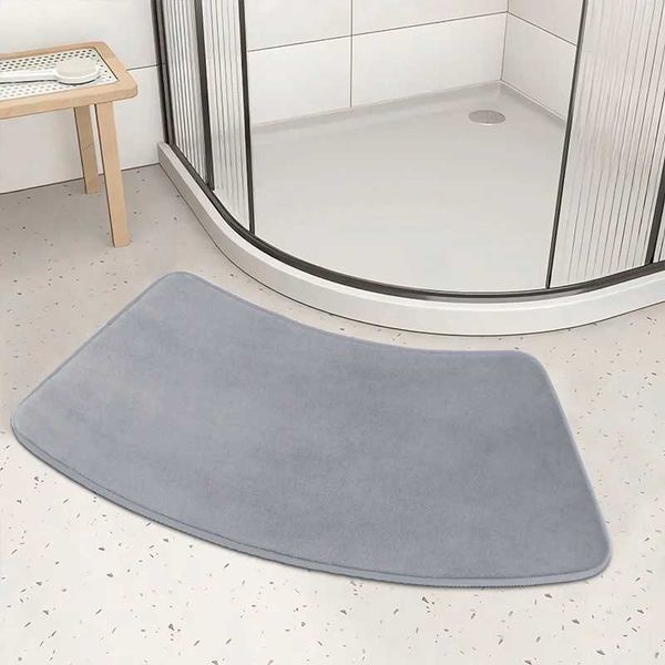 1pc Curved Bath Floor Mat Bathroom Solid soft Carpet Non-slip Shower Rug quick dry Absorbent Foot Mat Toilet Bath MatM240816