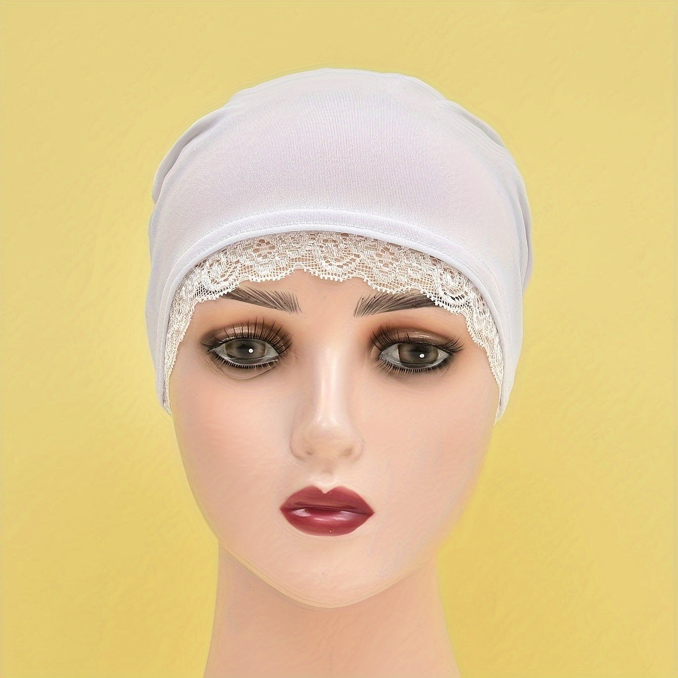 TEMU Soft Lace Undercap Solid Color Turban Lightweight Elastic Head Wraps Casual Headscarf Chemo Beanies For Women
