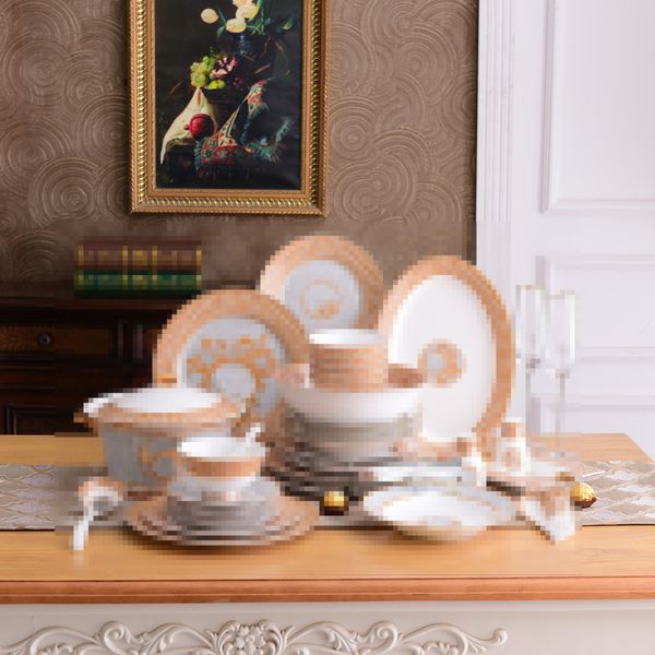 Dishes Plates Elegant European High-end Ceramic Tableware Set Golden Series Bone China Bowl Plates Dish Fish Plate Soup Pot H250110