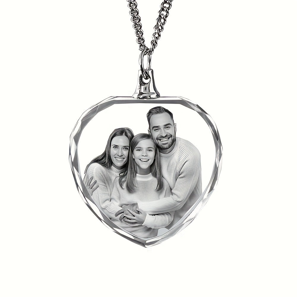 TEMU Artificial Crystal Pendants Customized With Images, Laser Engraved Images, Couple Necklaces, Portrait Pendants, Transparent Artificial -shaped