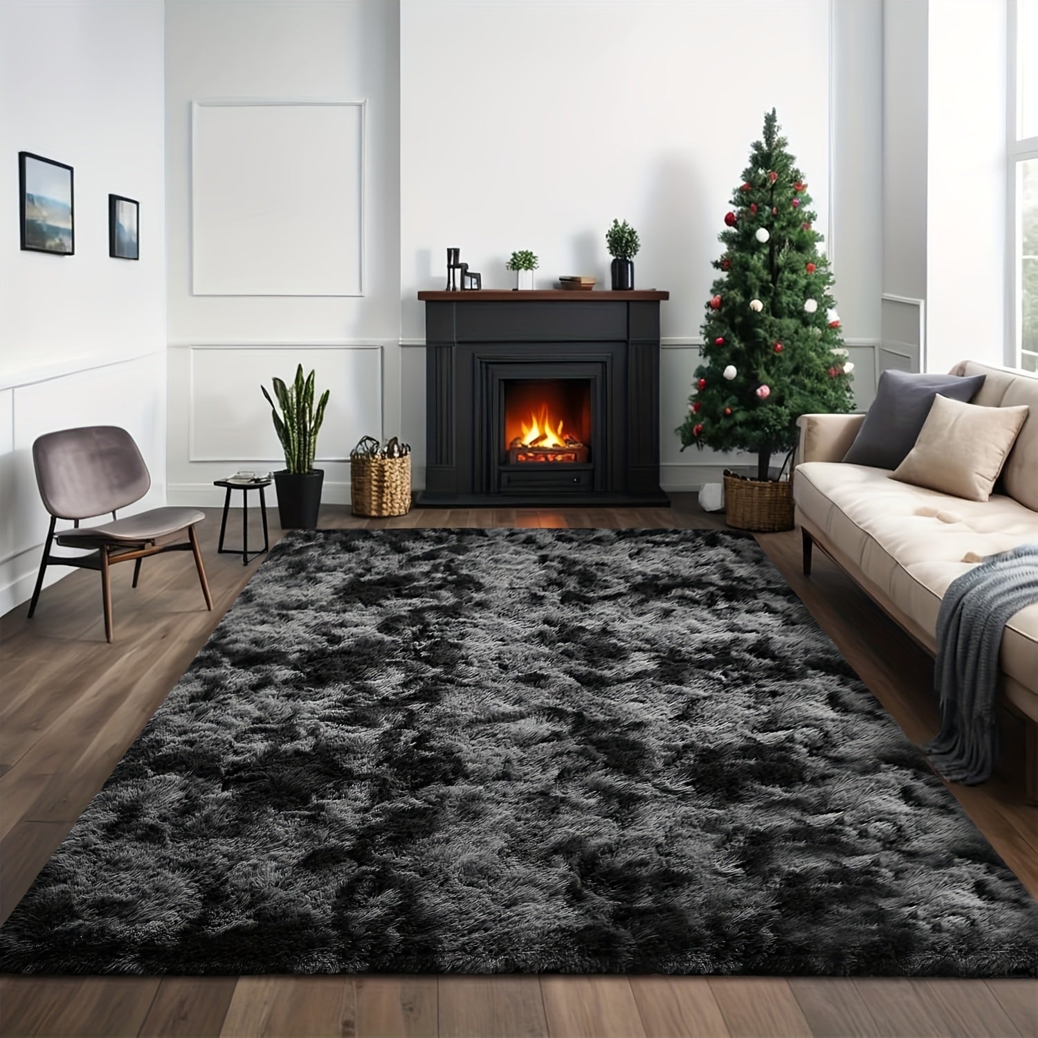 TEMU Tie-dyed Dark Rug, Ultra Soft Bedroom Circle Rugs For Room, Fluffy Plush Shaggy Carpet Floor Mats For Living Room Playroom Home Decor