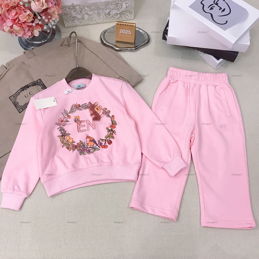 Top baby Sweater sets Autumn child Tracksuits kids designer clothes Bouquet pattern sweatshirt and sweatpants A875X24N214