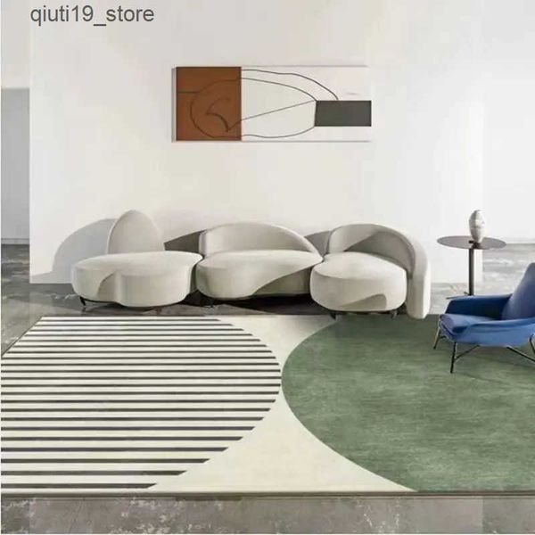 Carpets Simple line carpet with cotton and linen base imitating cashmere bedside carpet living room dirt resistant floor mat J241202