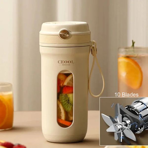 10 Blades Portable Electric Juicer Blender 350ML Fruit Mixers USB Rechargeable Smoothie Juicer Cup Mini Squeezer Juice Maker 240518