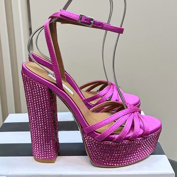 Nuit Sandal Plateau Sinner Divine Felix Satin Crystal High-heeled sandals 15cm Cross-tied Ankle Strap platform Dress shoes Fashion Chunky He