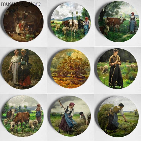 Decorative Plates 6-7-8-10 inch Beautiful Decorative Plate Jules Dupre Wall Plate Ceramic Home Living Room Hotel Bar Europe Decorative Art P