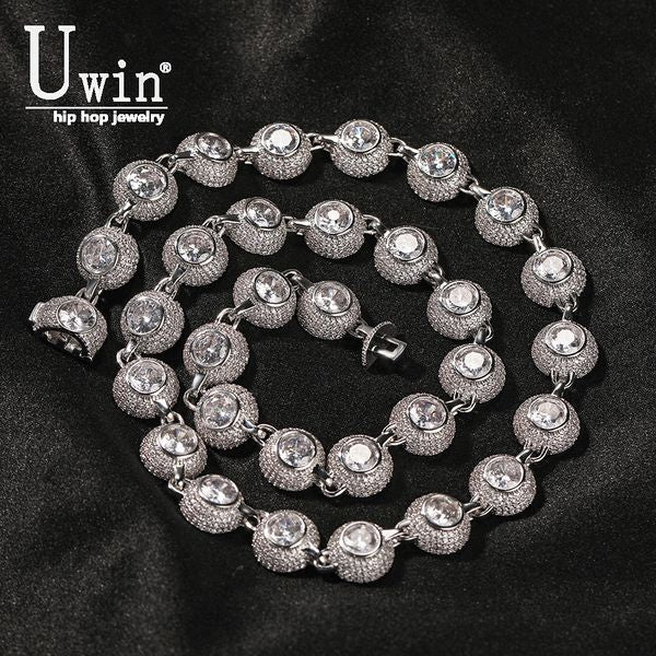 Chokers Uwin 12mm Round Zircon Necklace For Women Full Iced Out Cubic Zirconia Prong Setting Large Zircon Fashion Charm Hip Hop Jewelry 2309