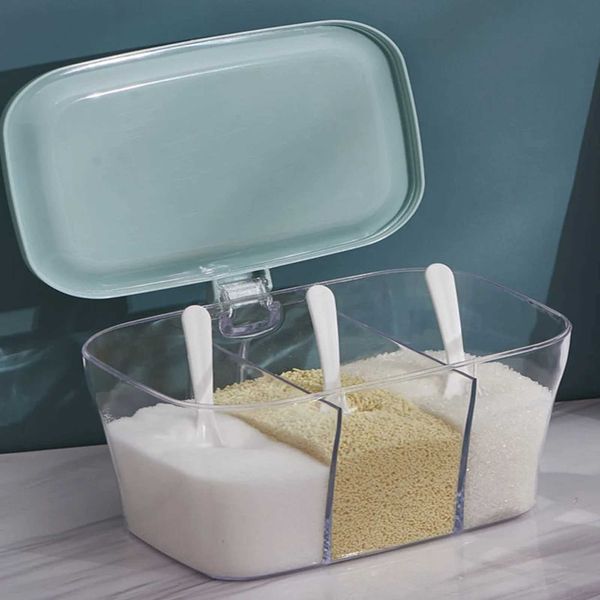 Storage Bottles Jars Salt and pepper spice jar seasoning organizer box three grid spice storage box spice rack kitchen jar set with 3 tables